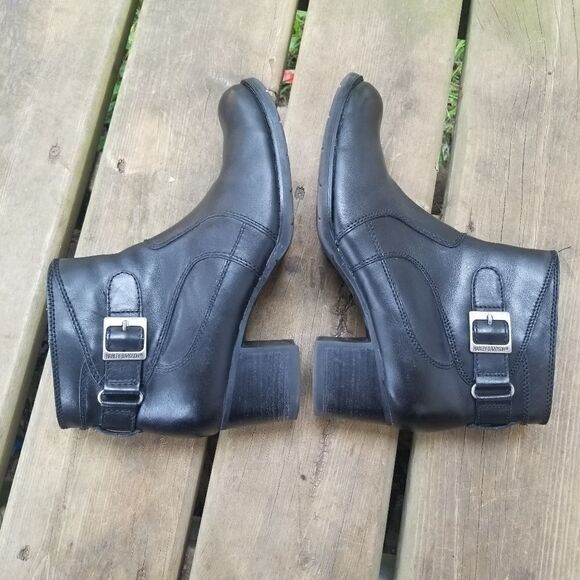 Harley Davidson 84296 Black Leather Zip Ankle Booties 9 - Picture 5 of 9